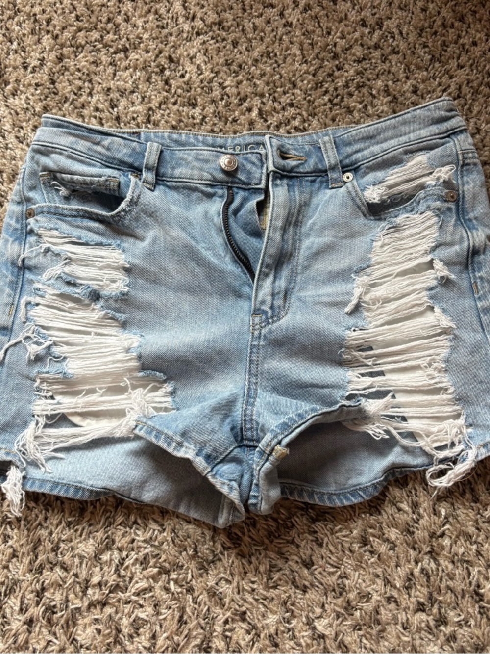 American Eagle Outfitters Light Wash Distressed Denim Shorts